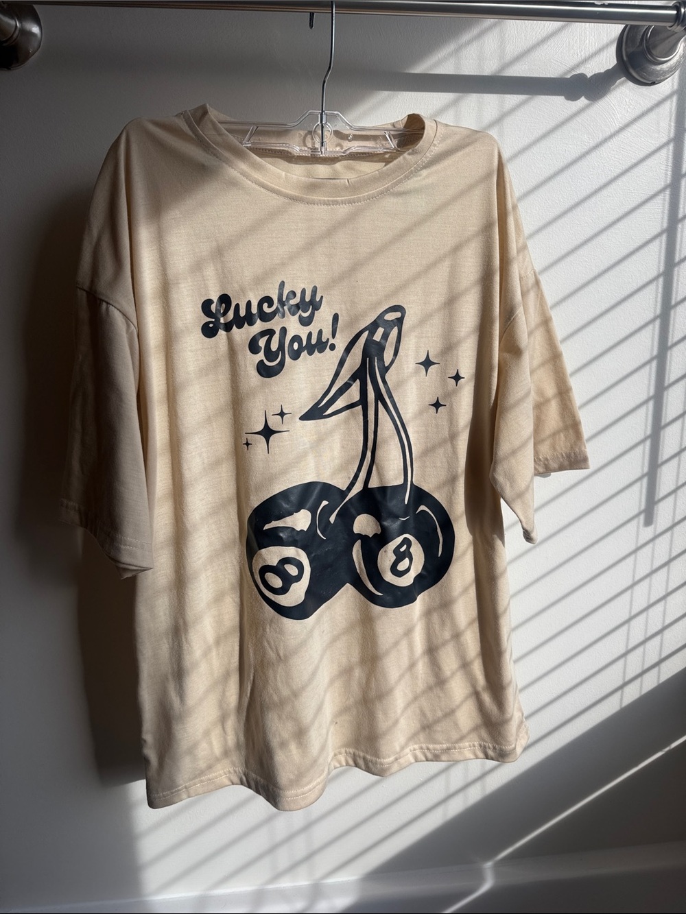 “Lucky You” Graphic Tee with Black Cherry 8-Ball Print